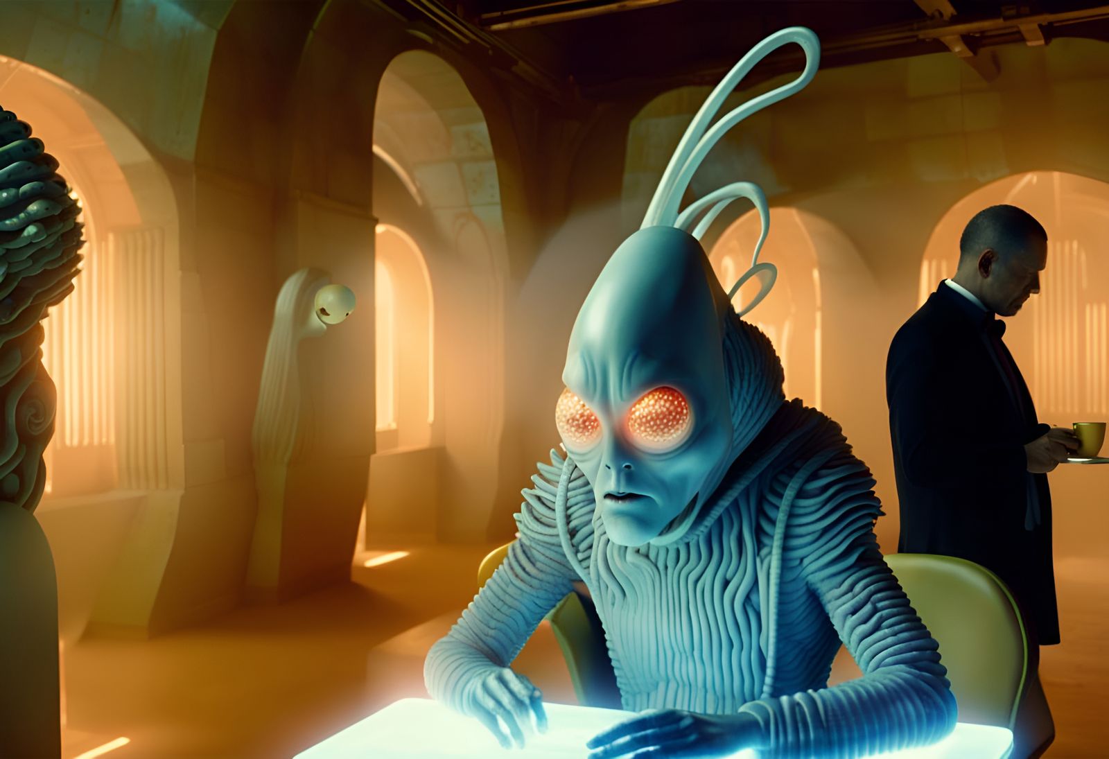 Bizarre Alien Feast in Hyperrealistic Style