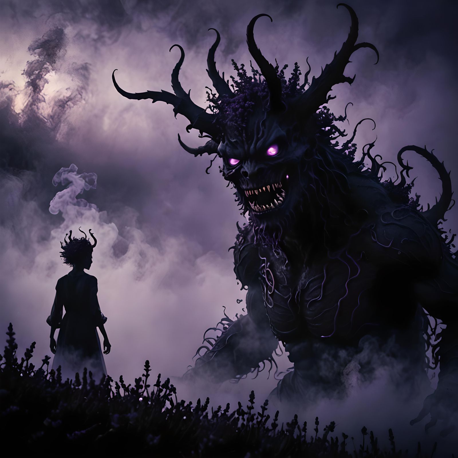 Eerie Lavender Monster Silhouette