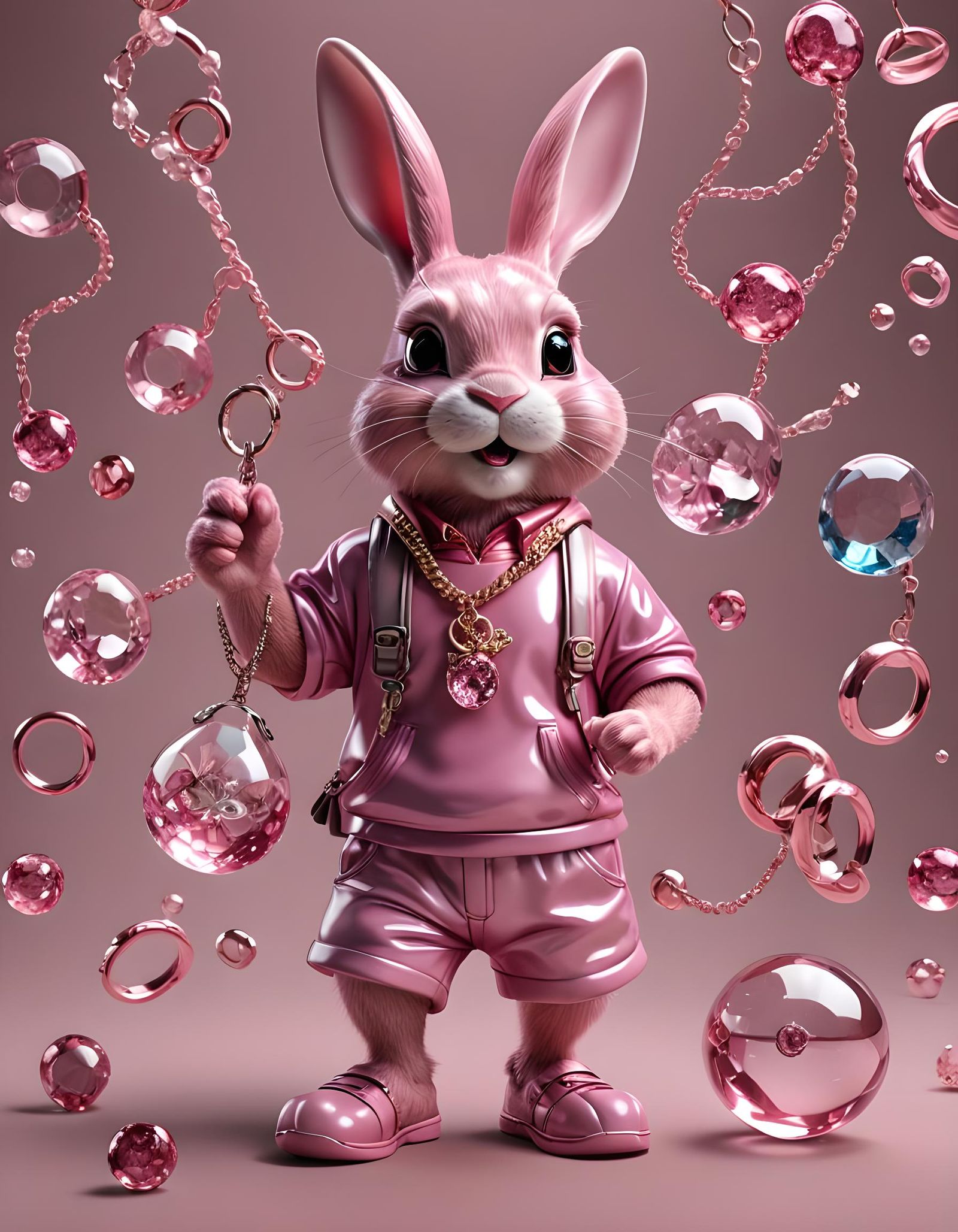 Glassblowing Pink Rabbit with Diamond Teeth: Superrealism