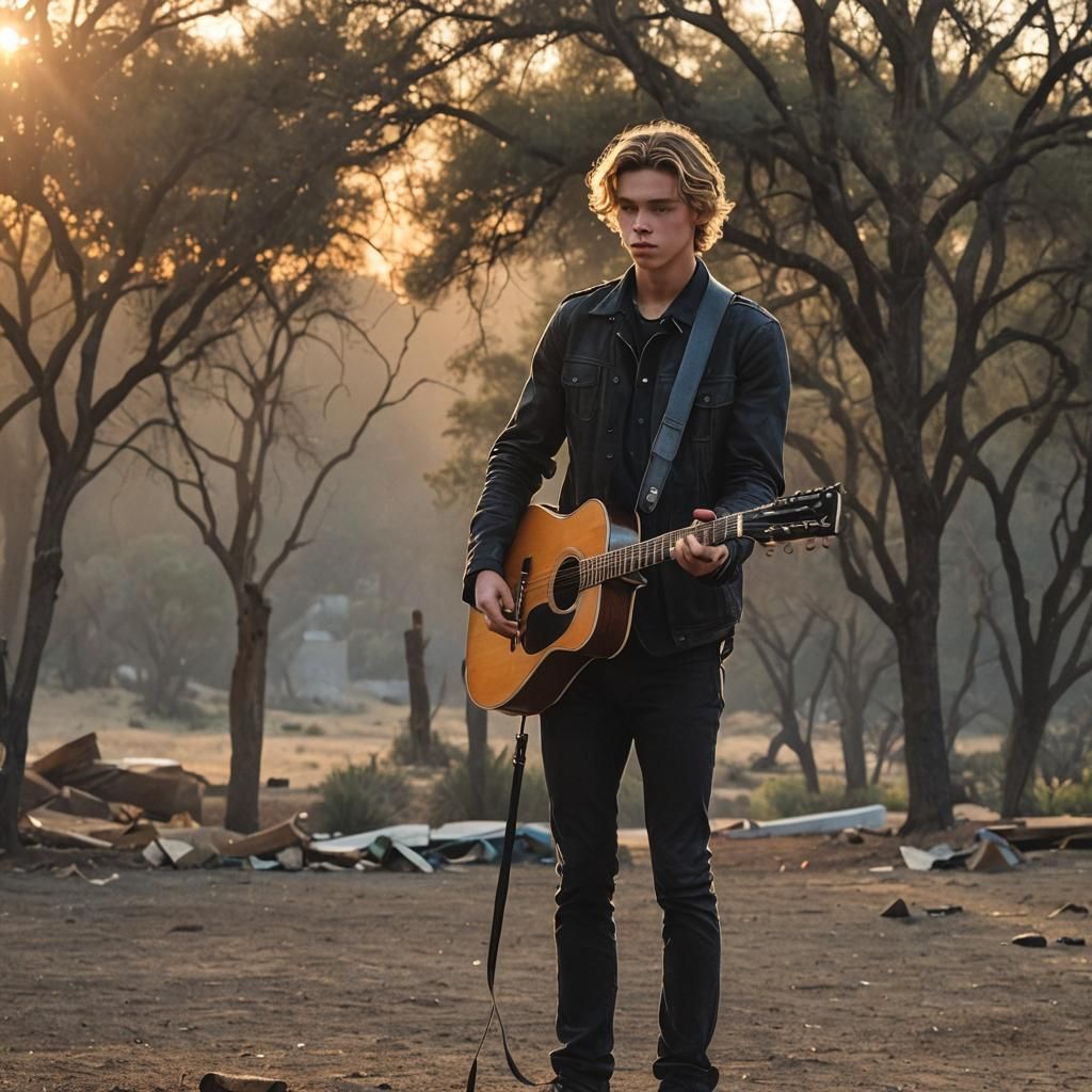 Austin Butler Guitar Sunset Silhouette Image