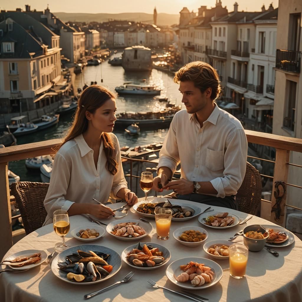 Balcony Dinner at Sunset in Cinematic Style