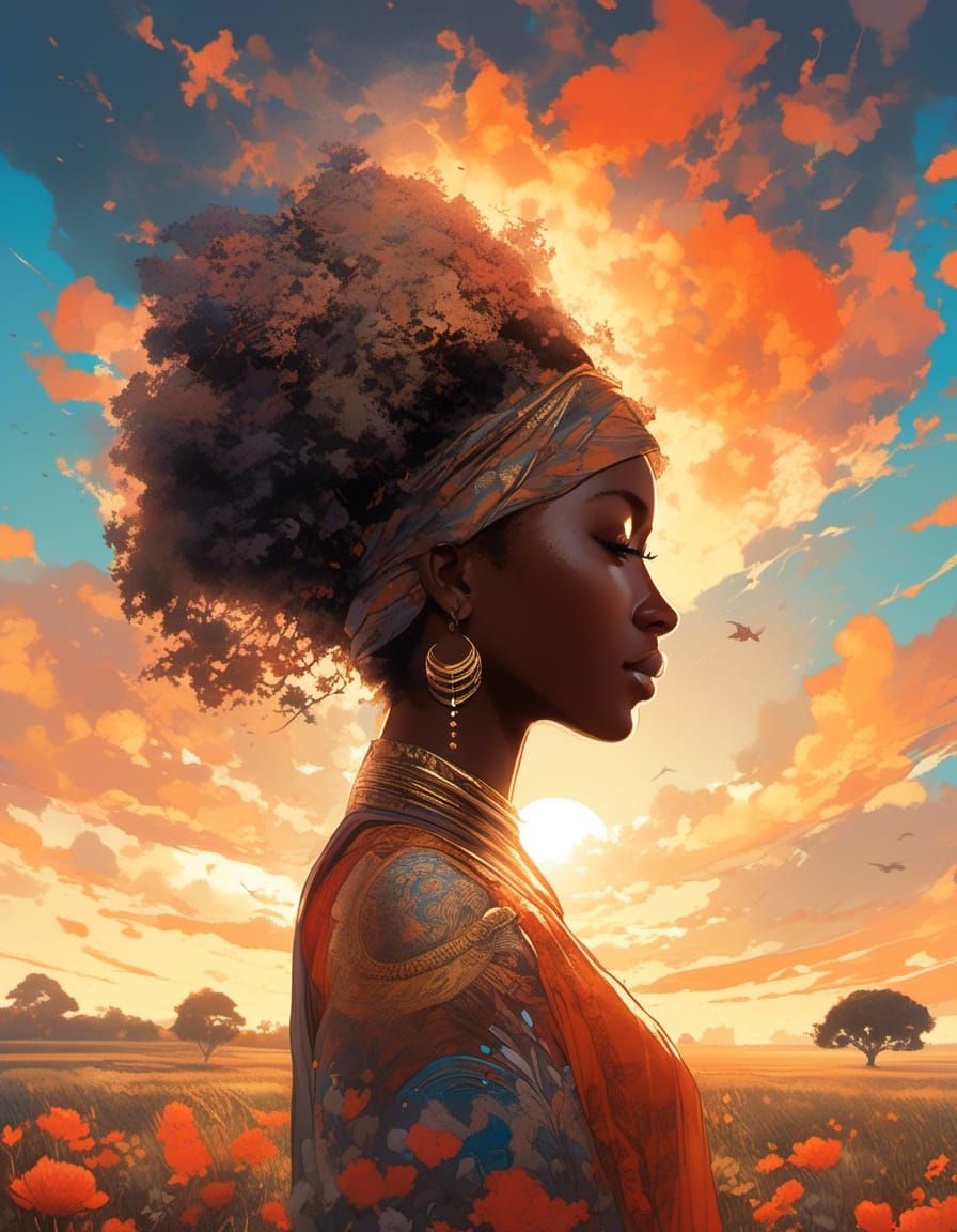 Femme africaine dans un paysage