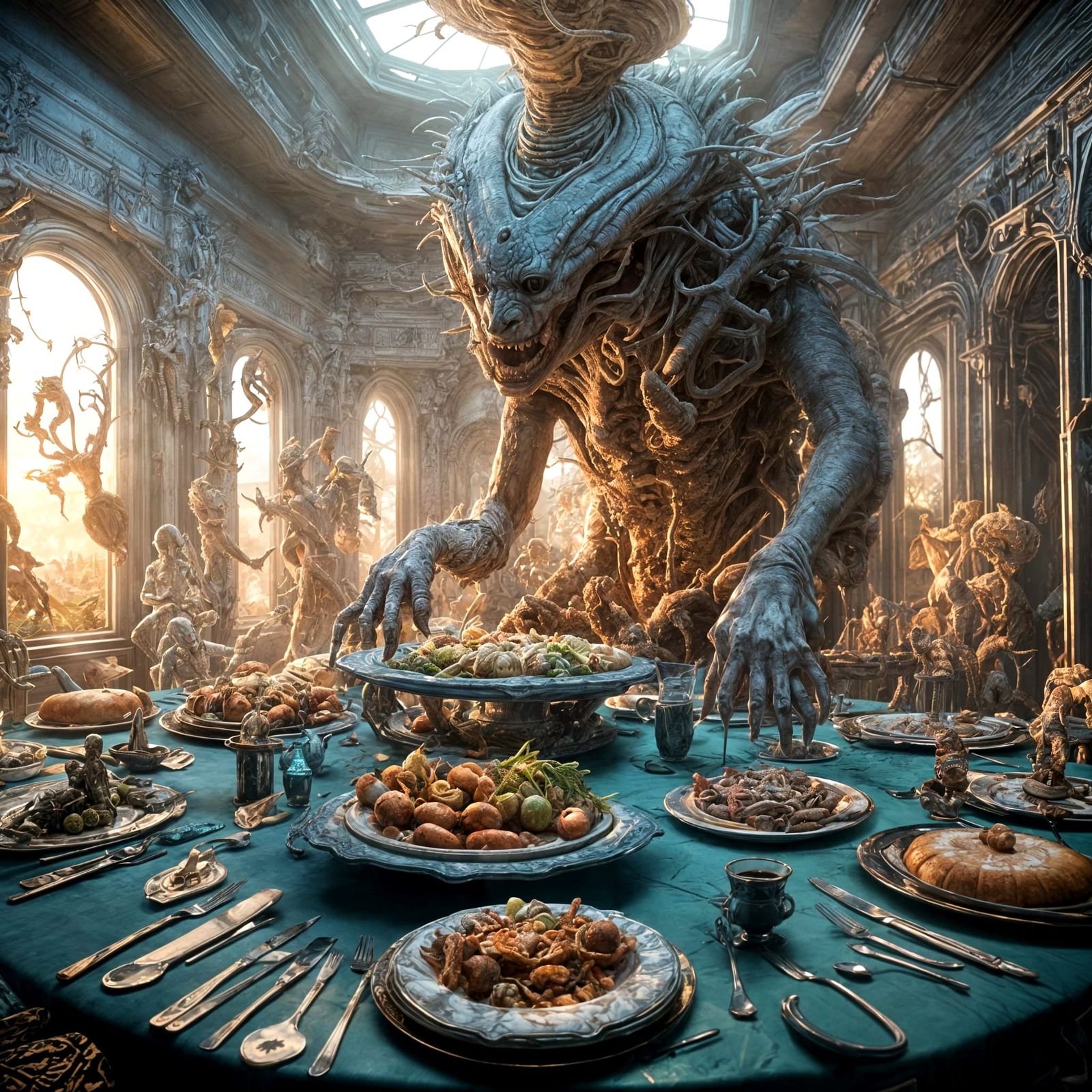 Grotesque Alien Feast in Surreal 3D