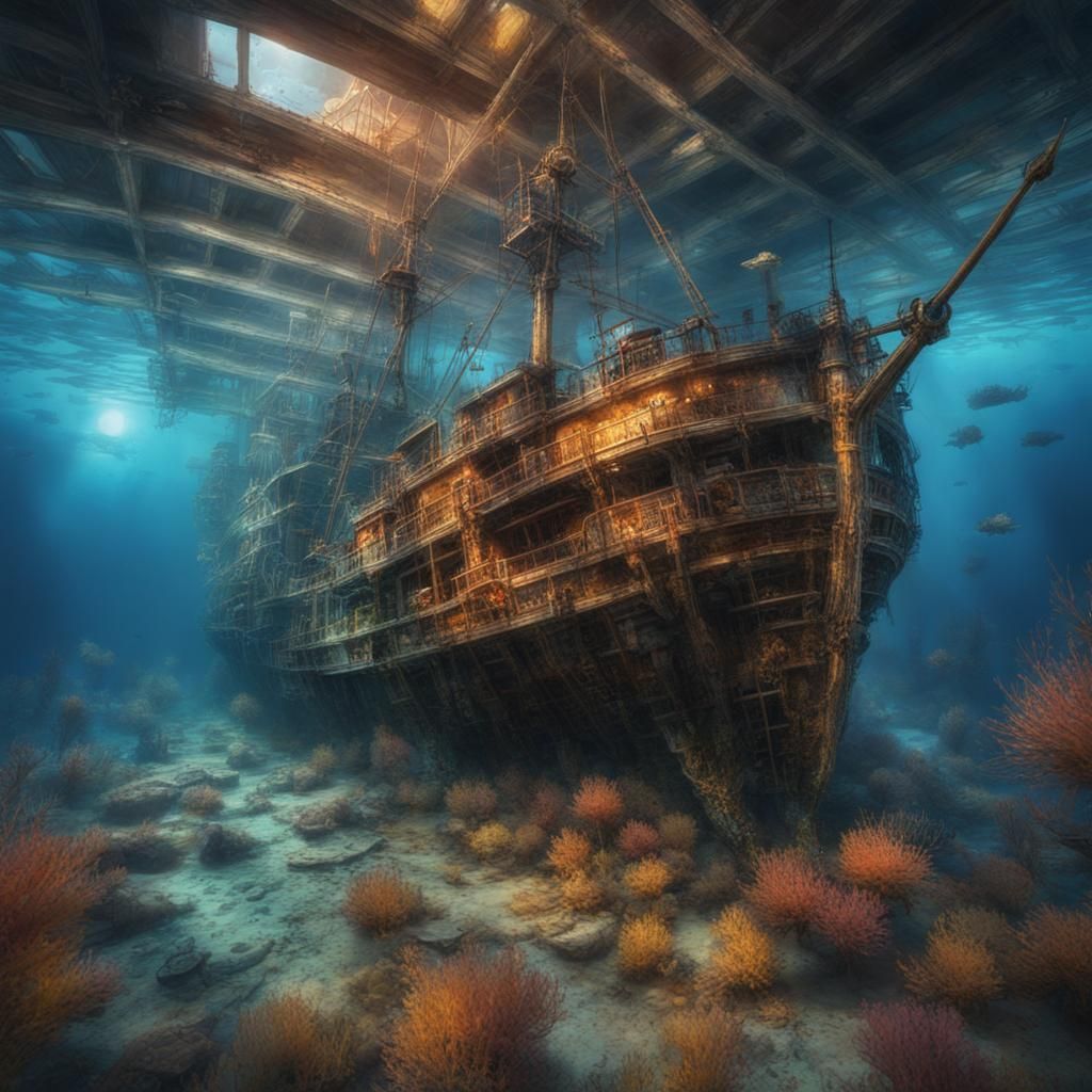 Underwater Ghost Ship in Dynamic Lighting