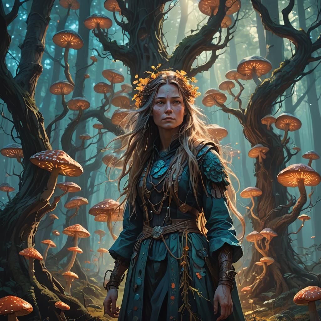 Mystical Forest Woman in Ethereal Light