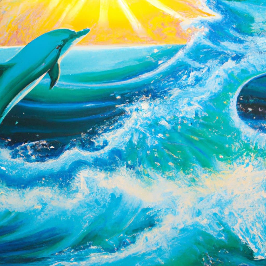 Textured Oil Painting of Surfing Wave at Sunset