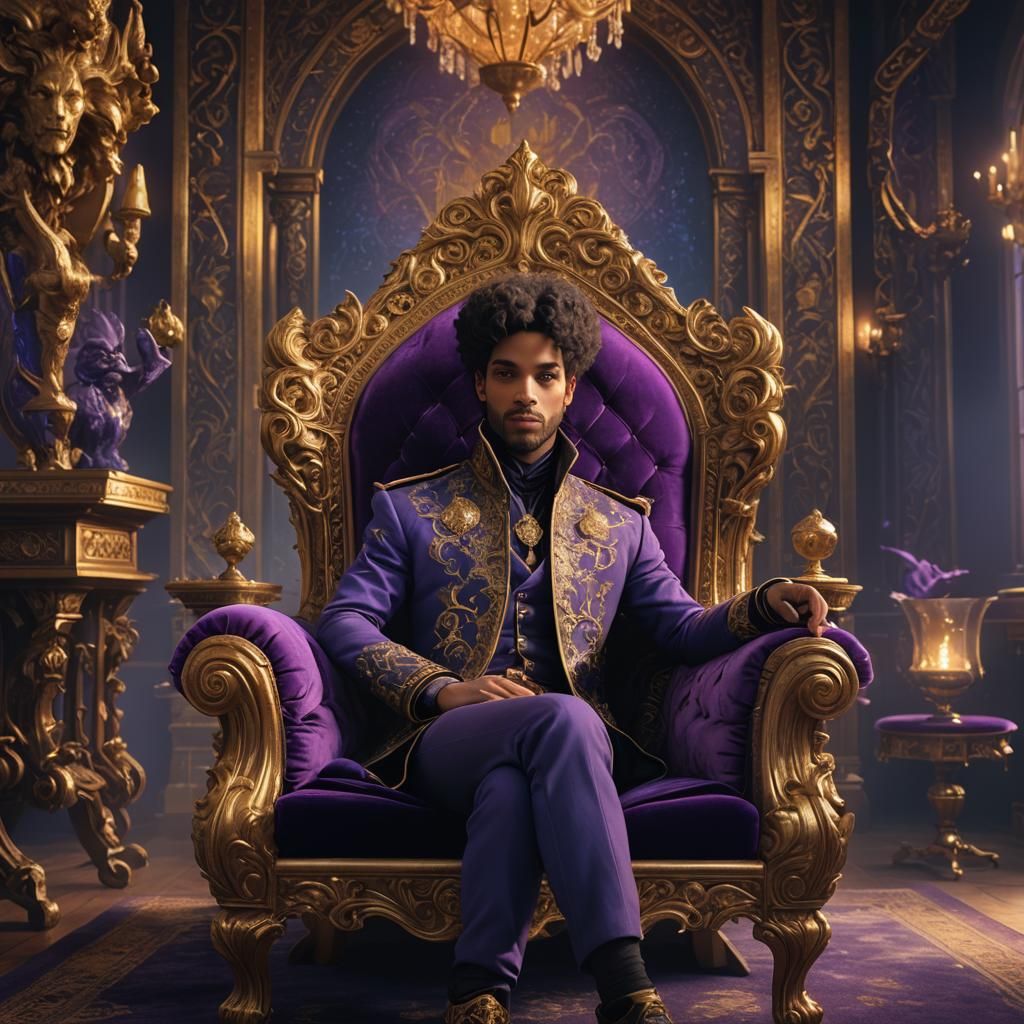 Prince on Ornate Chair in Industrial Fantasy Style