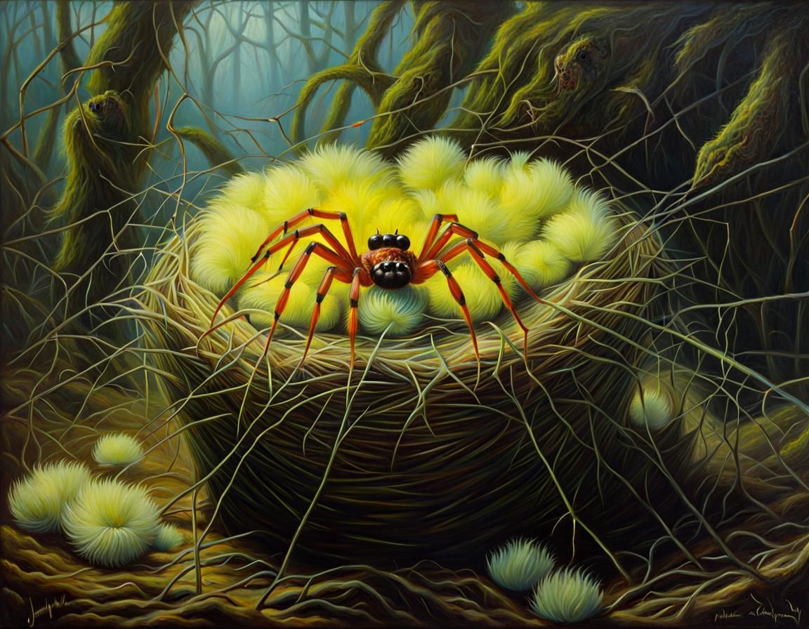 spider's nest with fluffy WotWots...