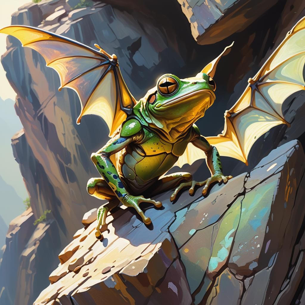 Alien Creature on Cliff in Oil Painting Style