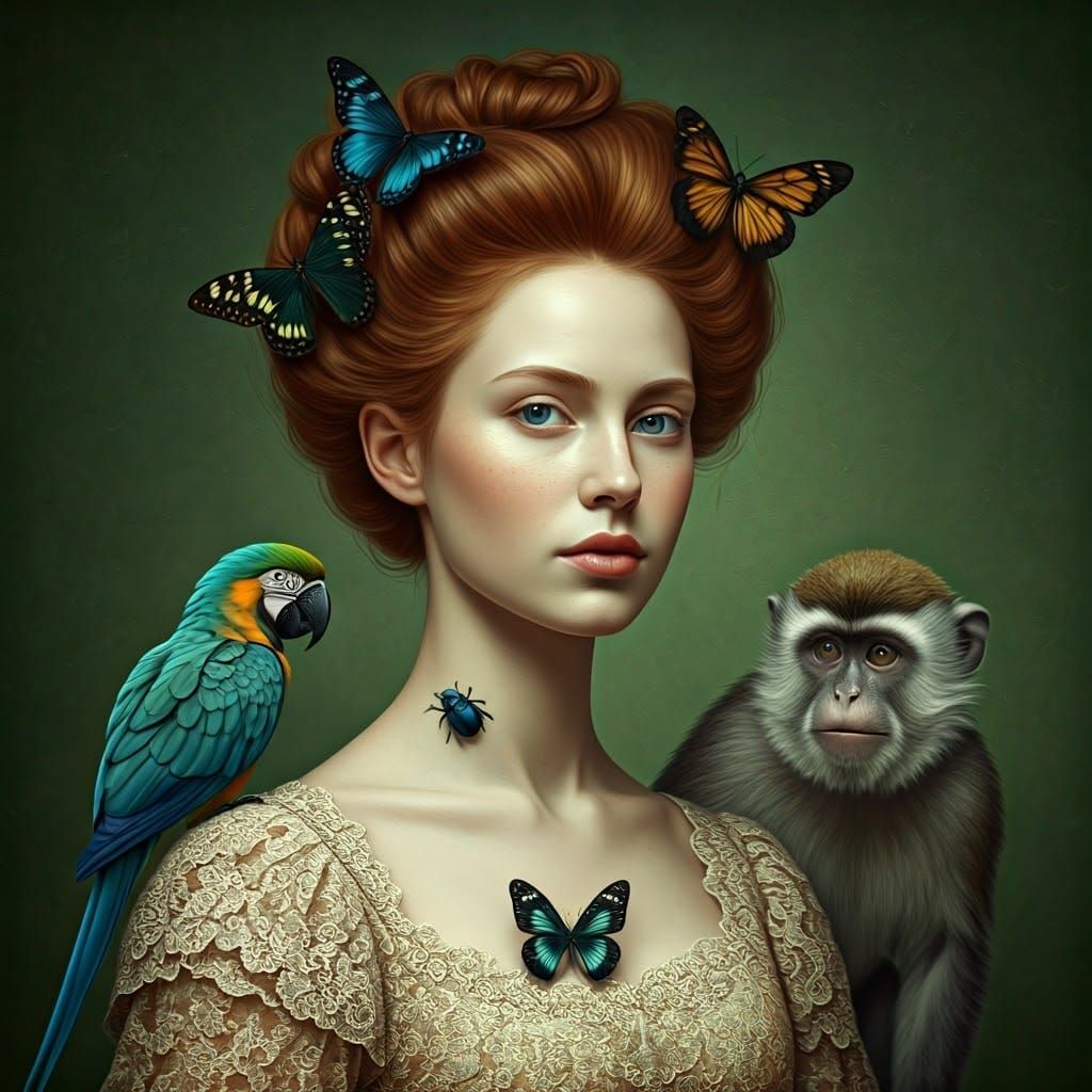 Ethereal Renaissance Goddess with Whimsical, Surreal Composi...