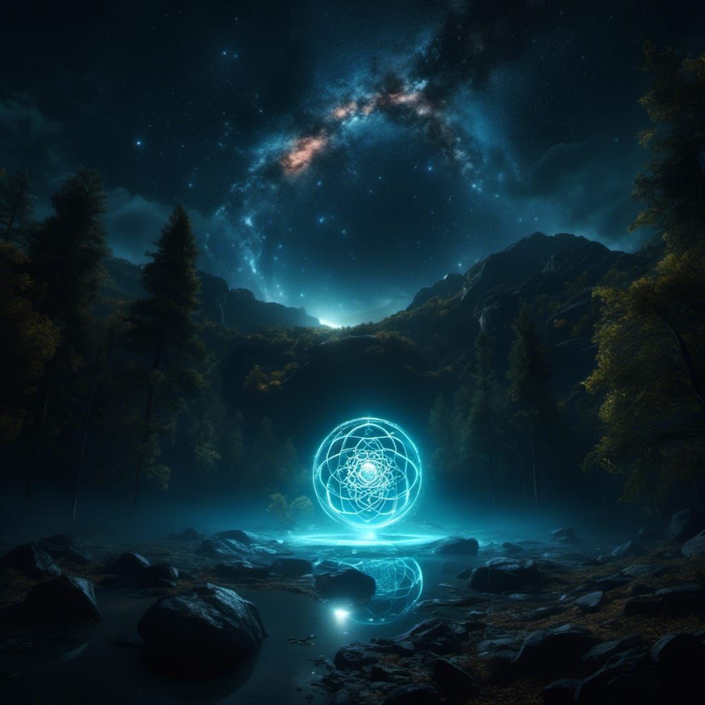 Interdimensional Portal in Rainy Forest at Night