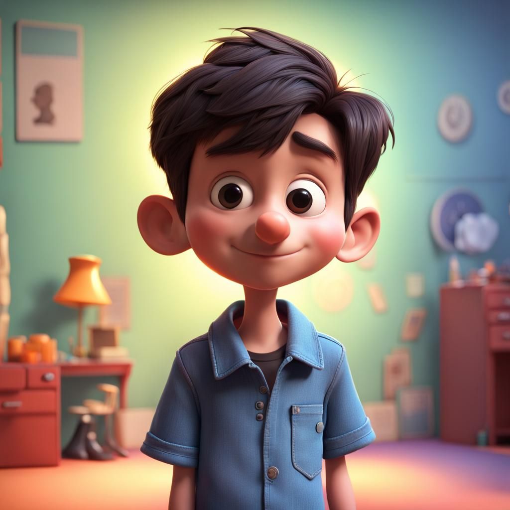 Pixar-Style Long-Nosed Boy in 3D Digital Art