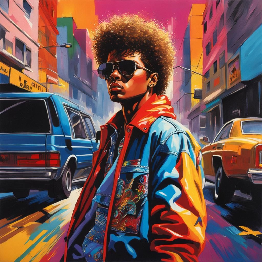 1980s Street Fashion in Hyperrealistic Splash Art
