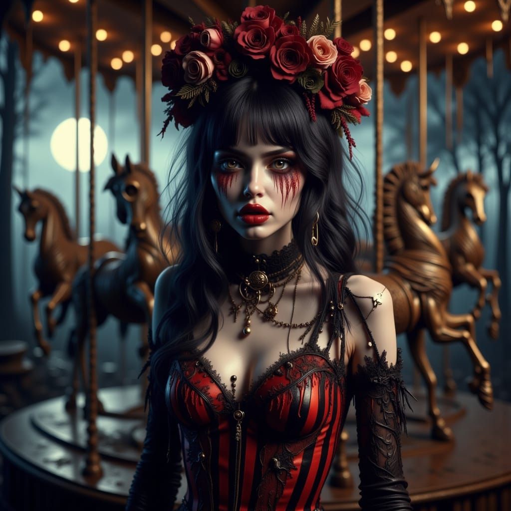 Gothic Gypsy Woman in Freddy Kruger Costume at Moonlit Carni...