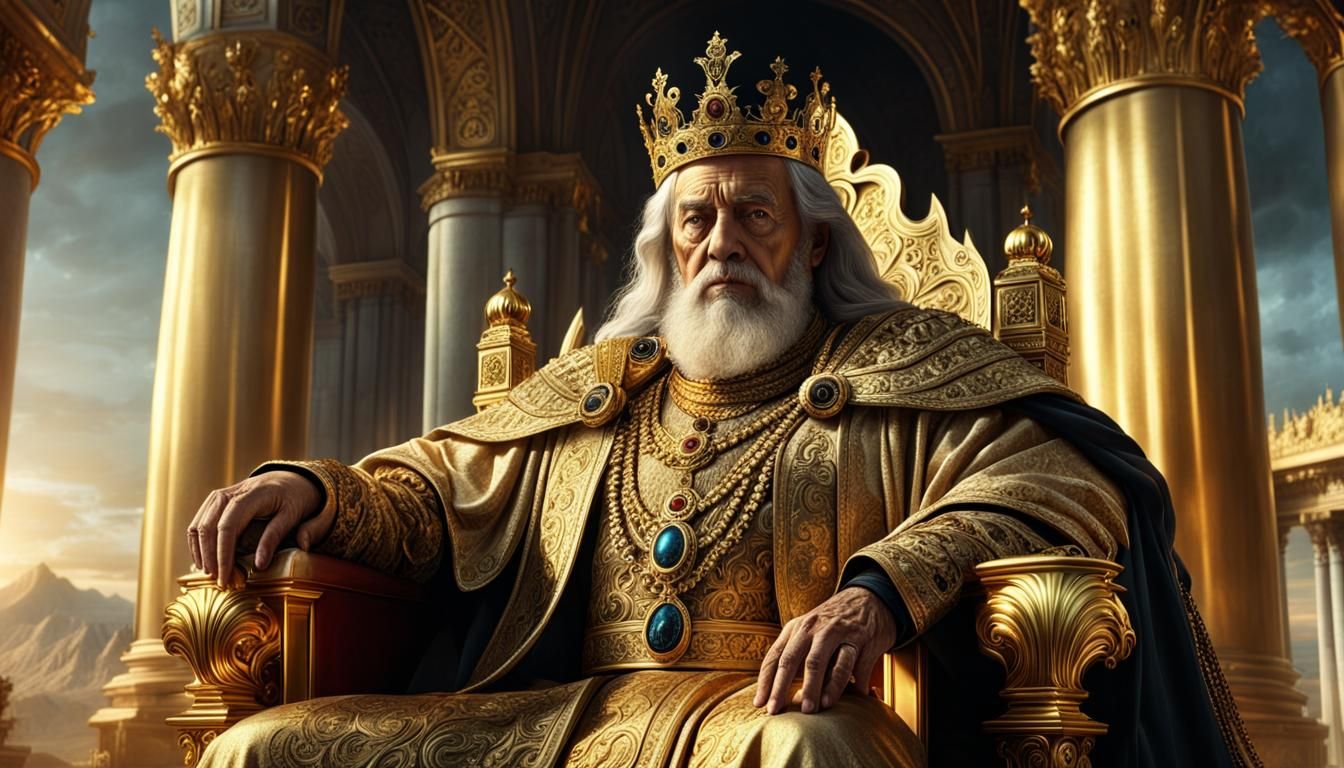 Frail King on Throne in Ominous Fantasy Style