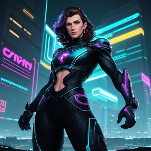 Confident Figure Radiates Power and Authority in Neon Retro ...