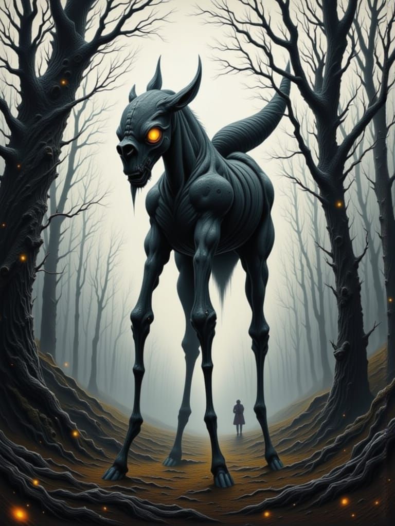 Tikbalang in Foggy Forest with Elongated Limbs