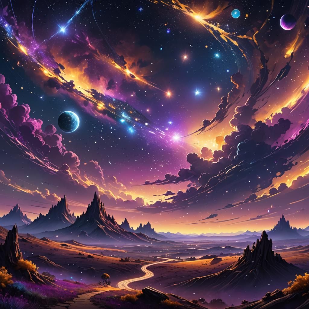 Night Sky with Stars and Planets in Fantasy Art