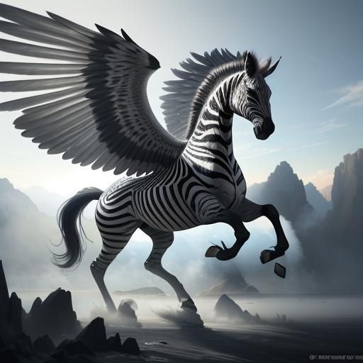 Zebra Pegasus with Wings in Hyperrealistic Splash Art