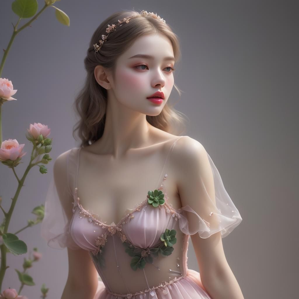 Beautiful Woman in See-Through Dress with Pearls