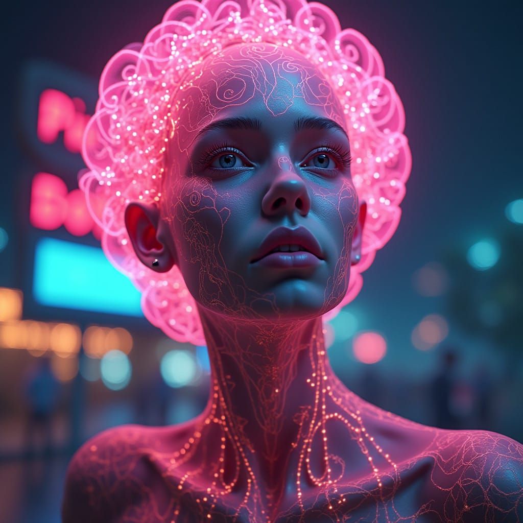 Regal Exoplanet Motel Patron in Neon-Lit Glory