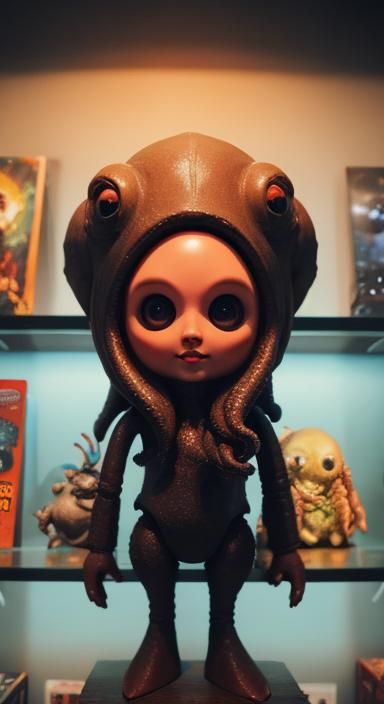 Cthulhu Doll on Toy Shelf: Fantasy Illustration