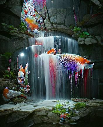 Rainbow Koi Waterfall in 3D on Artstation