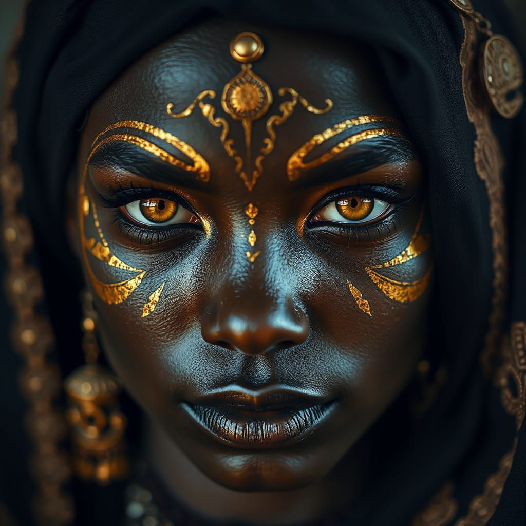 Golden Tribal Woman Portrait in Photorealistic Style