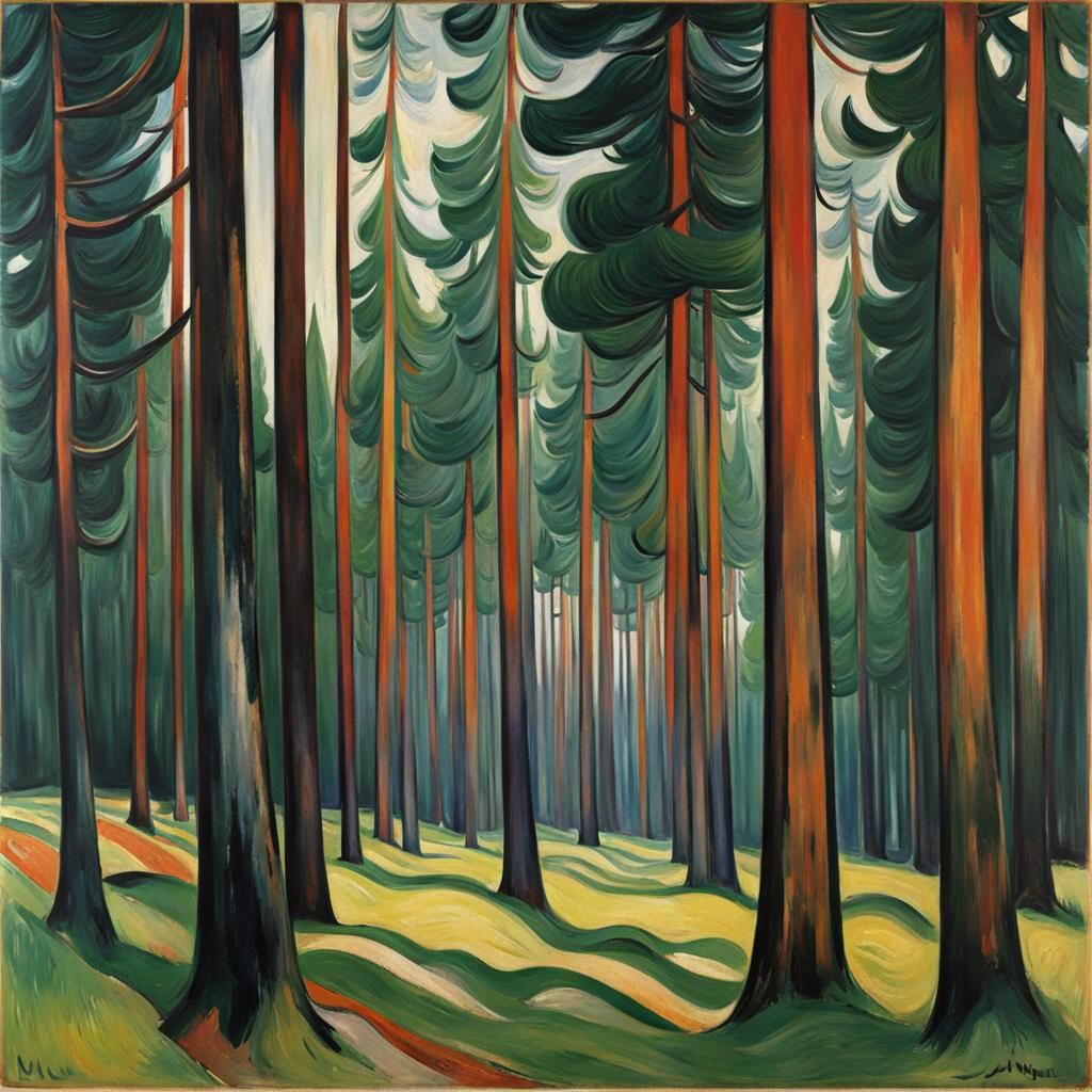 Expressionist Pine Forest Inspired by Nature