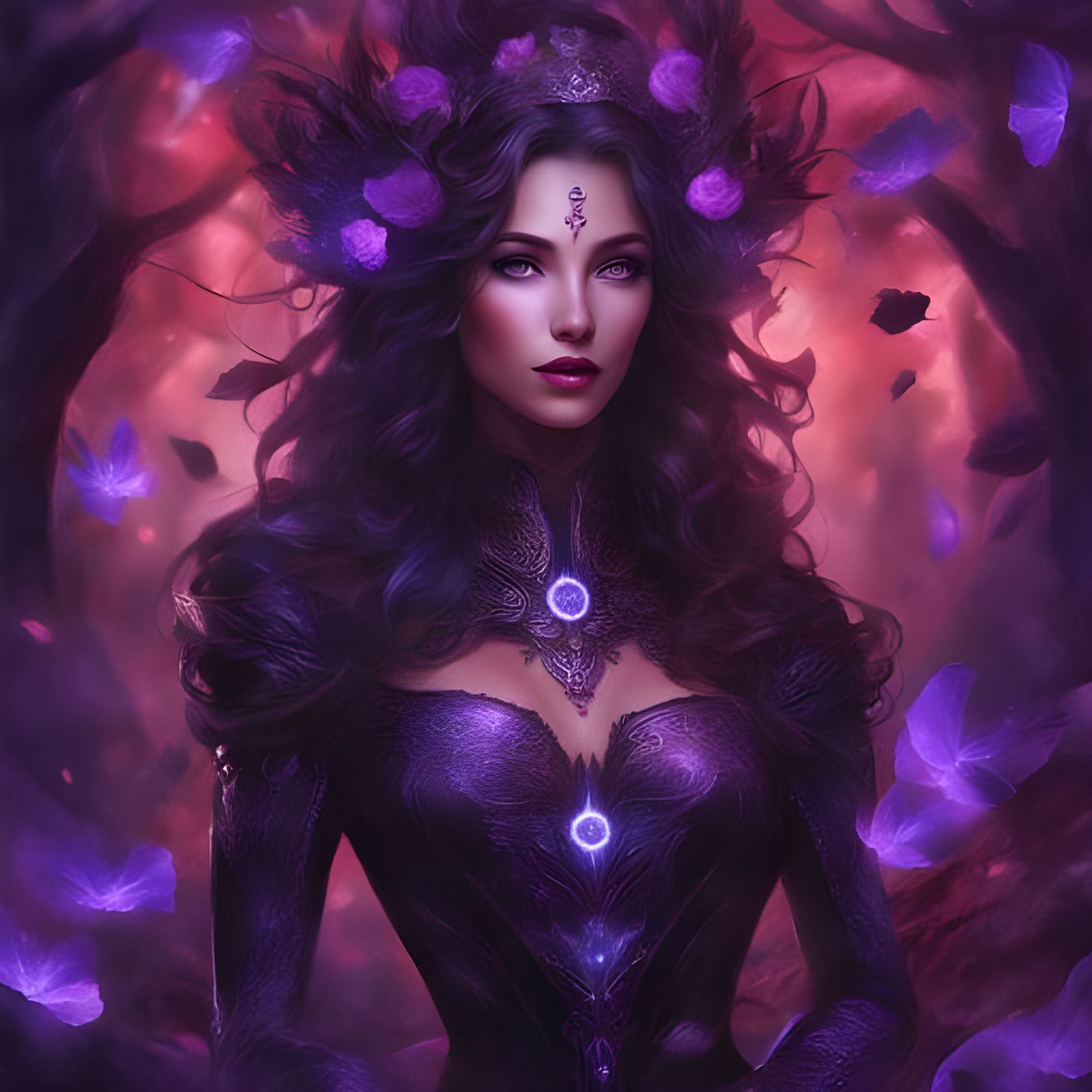 Bioluminescent Goddess in Magic Forest Portrait