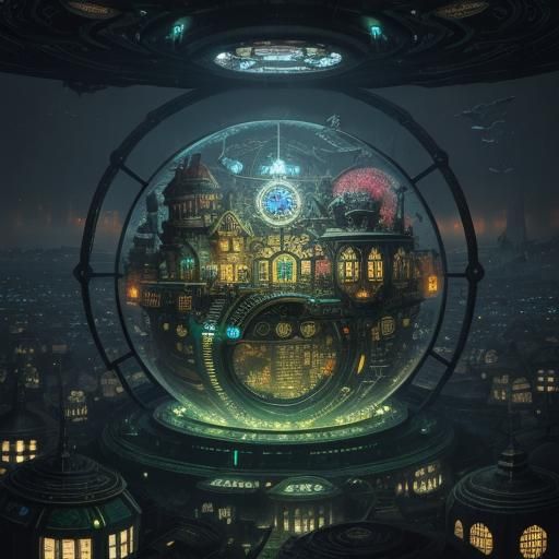 Sci-Fi Resin Ring with Cyberpunk City