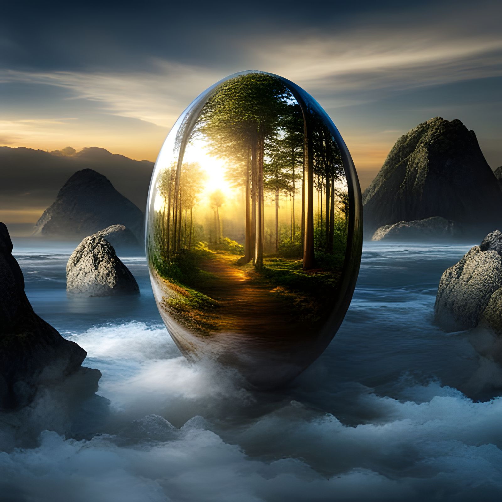 Enchanted Landscape Inside Ornate Faberge Easter Egg