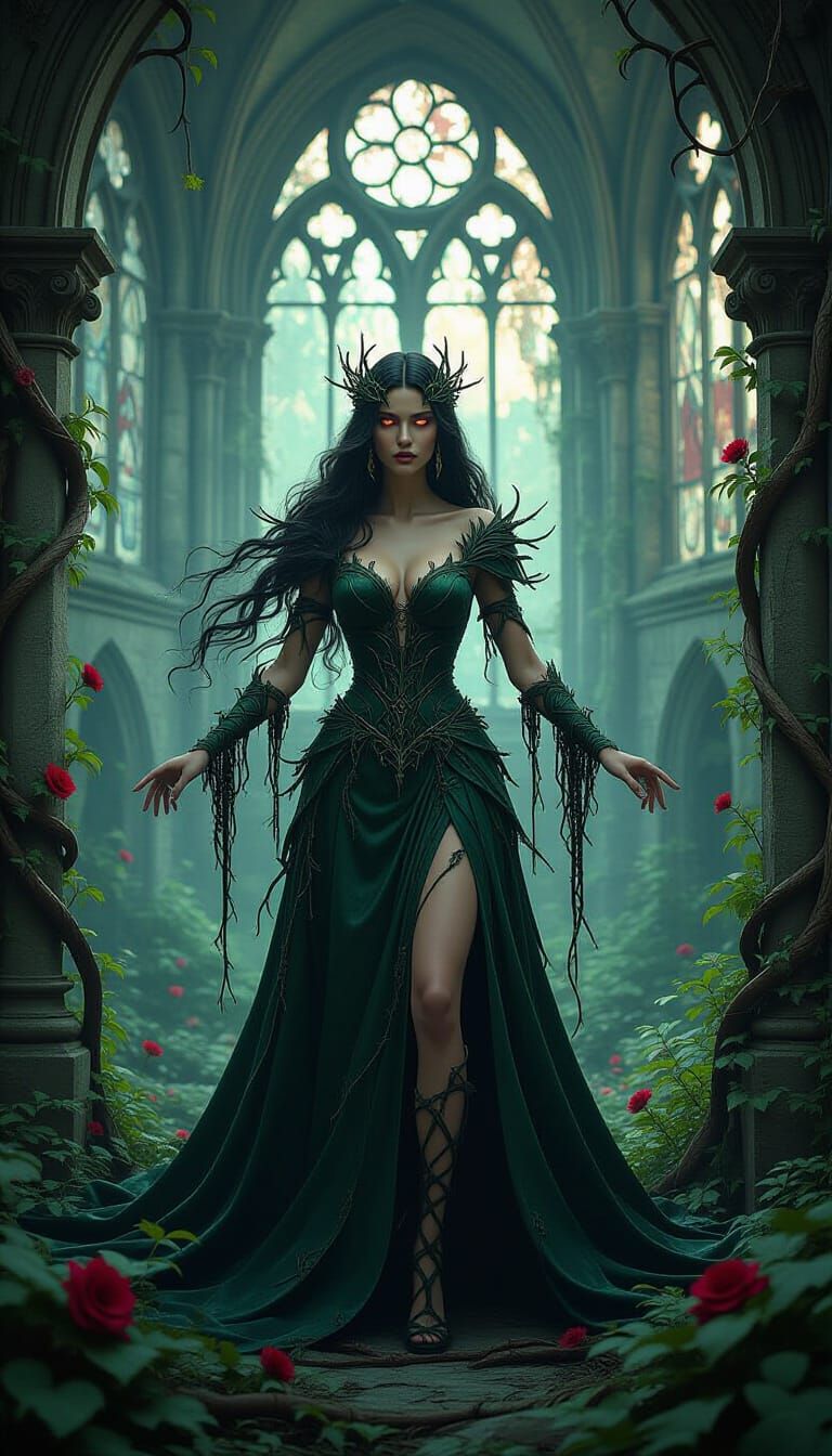 The Thorn Queen in Overgrown Cathedral: Art Nouveau