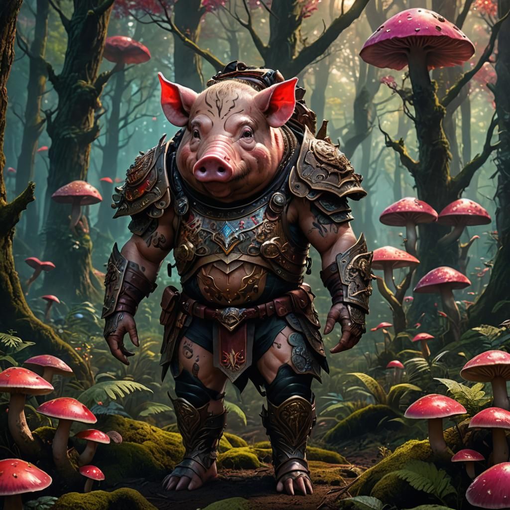 Mystical Forest Pig-Man Hybrid in Dark Fantasy