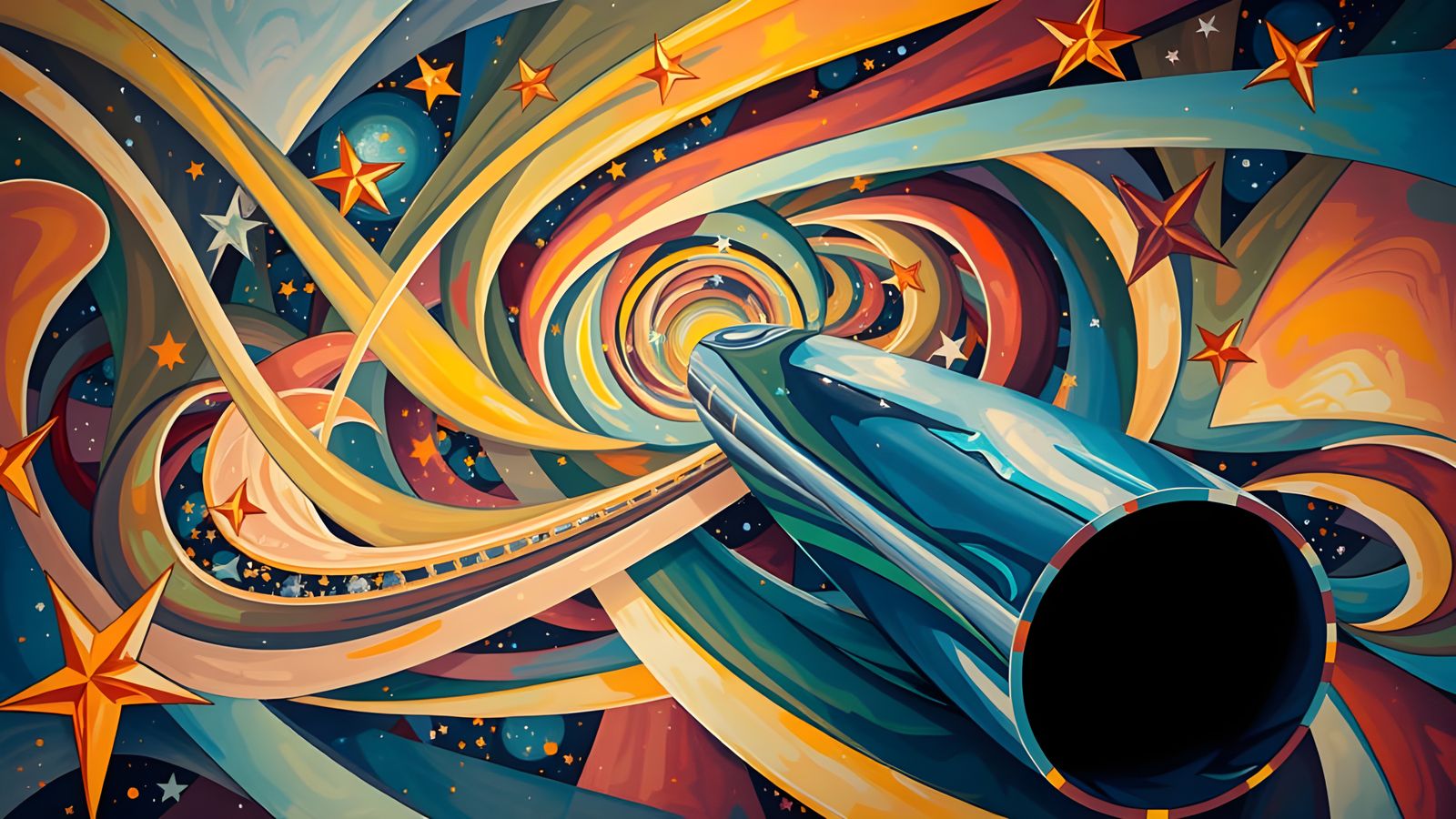 Cosmic Hyper Velocity Cylinder in Vibrant Oil Painting Style