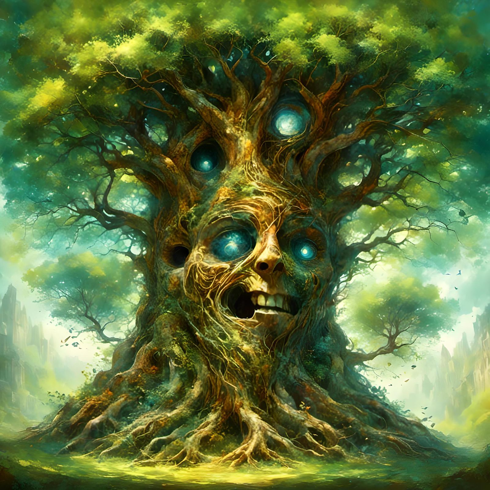 Tree Spirit Faces: A Hyperdetailed Digital Painting