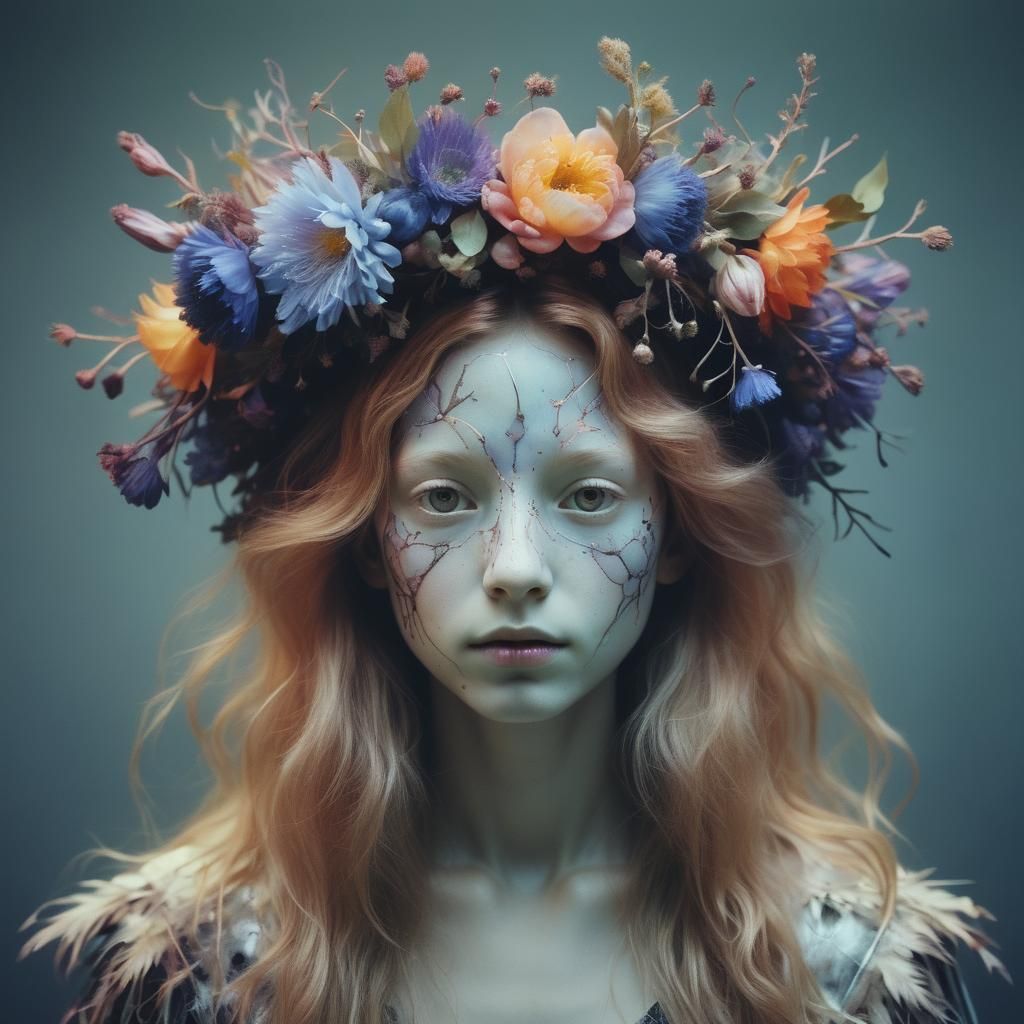 Lion with Flower Crown in Polychrome Metallics