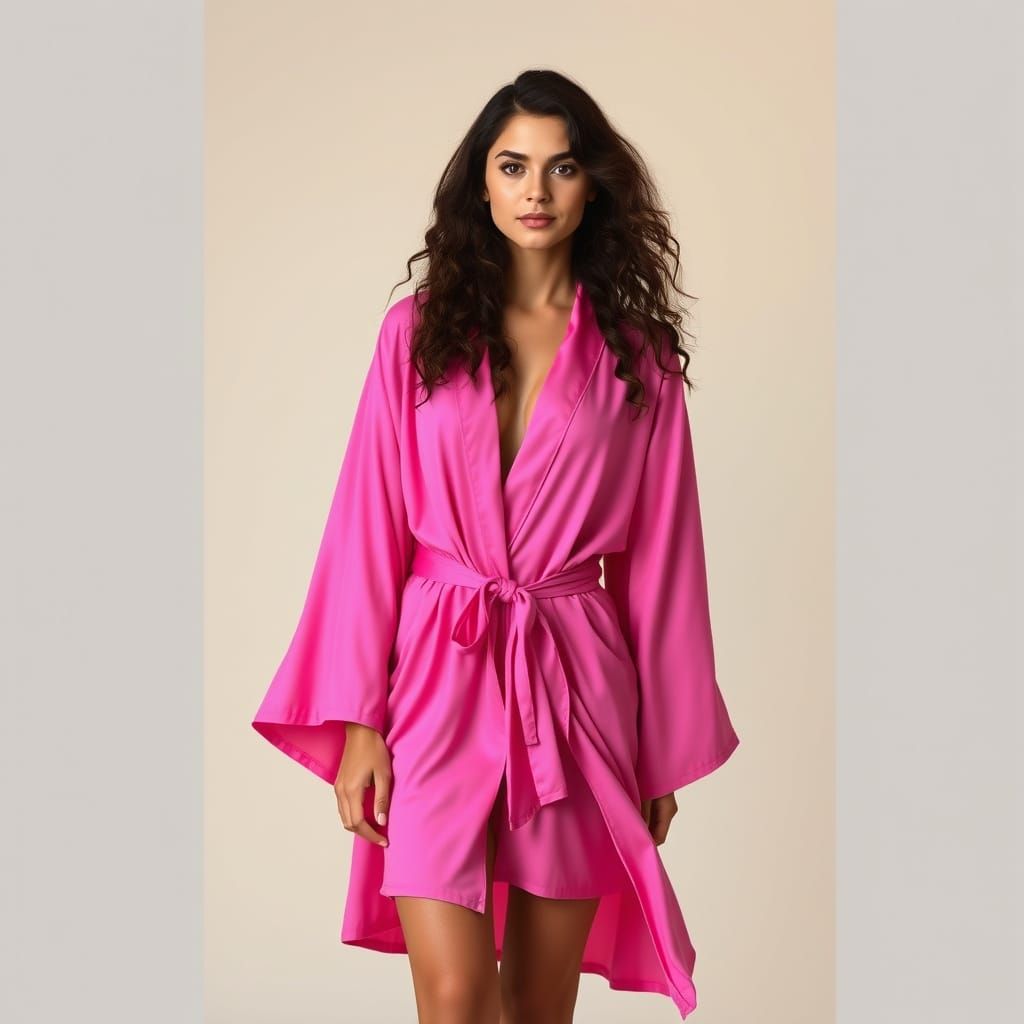 Woman in Vibrant Pink Robe Embracing Effortless Elegance
