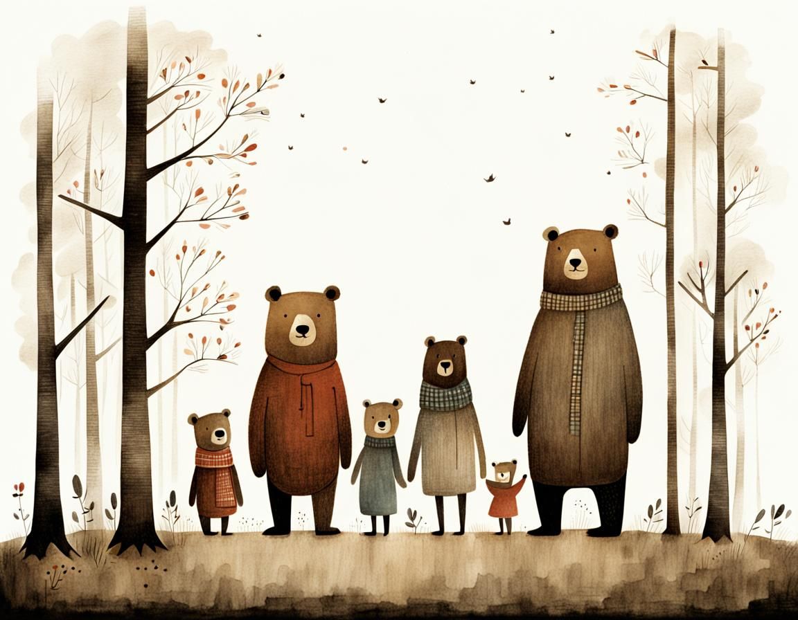 Charming Teddy Bear Family Storybook Illustration