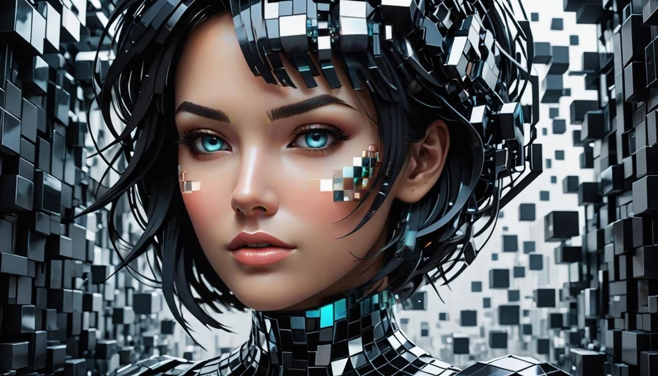 Stunning Female Face in 3D Pixel Art