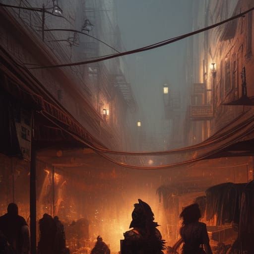 Medieval Street Market in Dark Fantasy Style