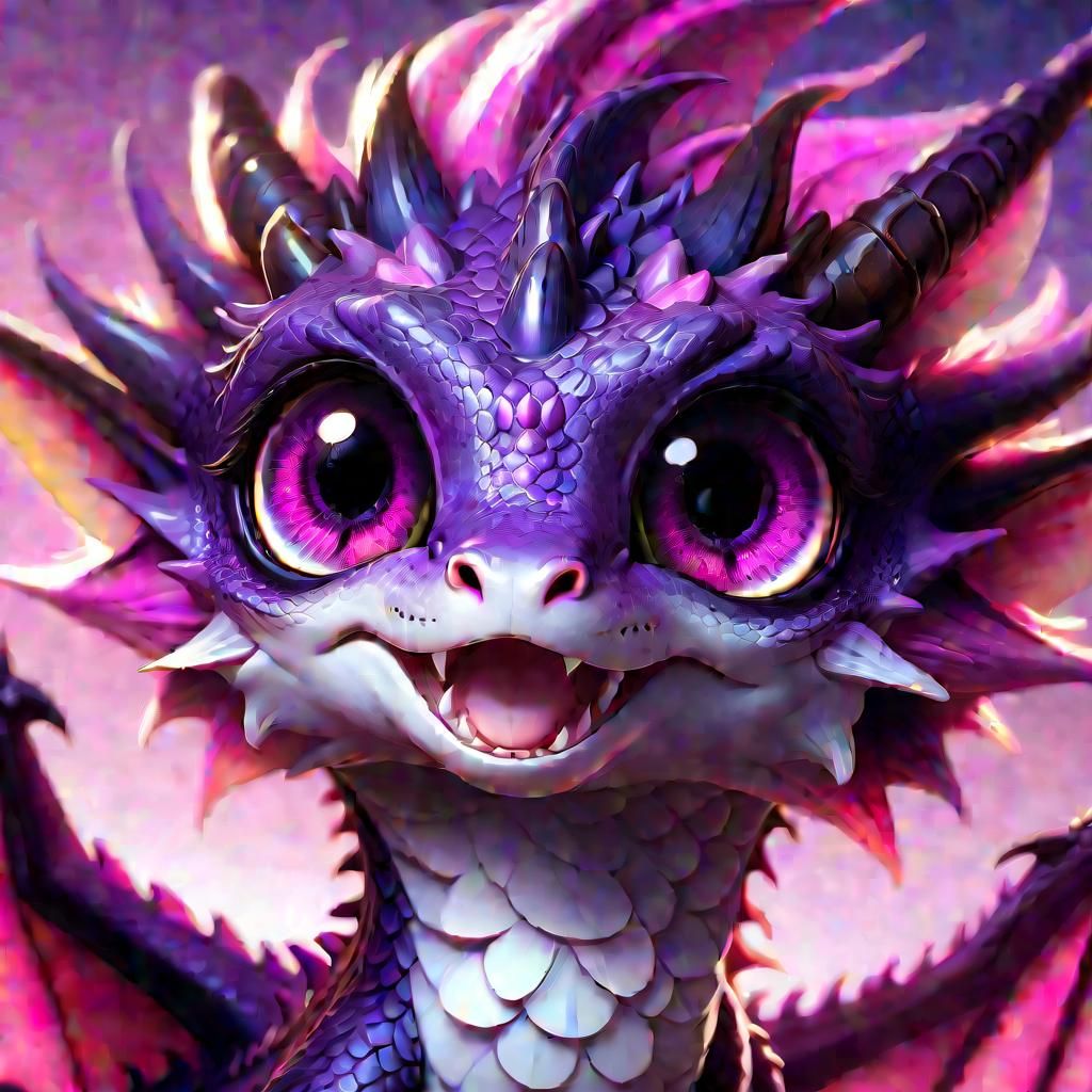 Adorable Purple Dragon Portrait in Anime Style