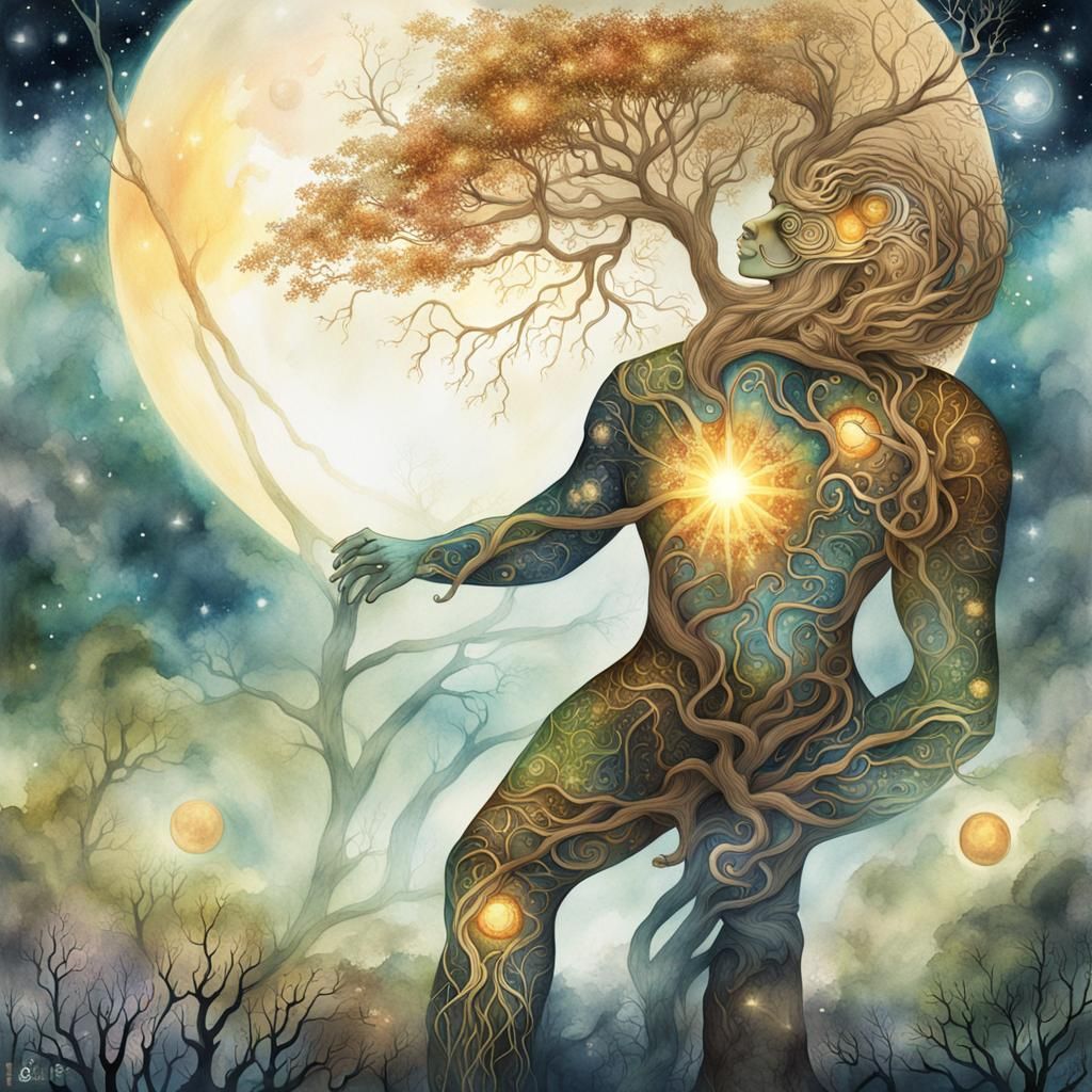 Majestic Figure with Organs and Nature Concept Art