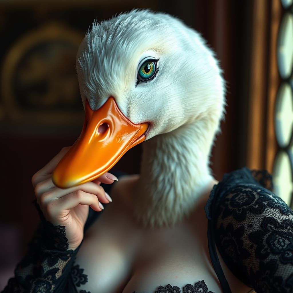 Sensual Half-Duck Woman in Hyperrealistic Romanticism