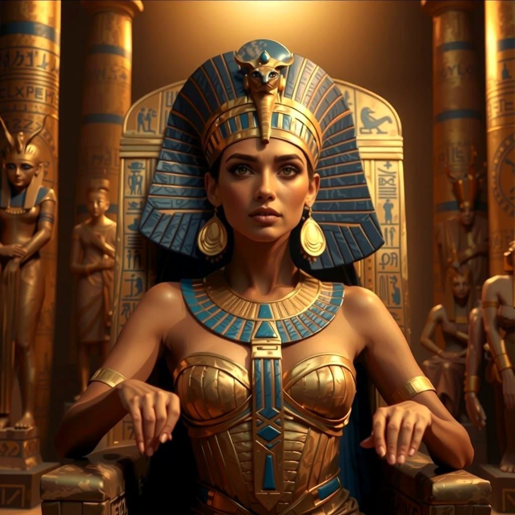 Ancient Egyptian Queen in Stylized Regal Splendor