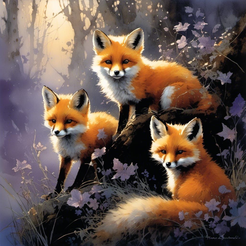 Fox Cubs First Glimpse of Violet Evening Light