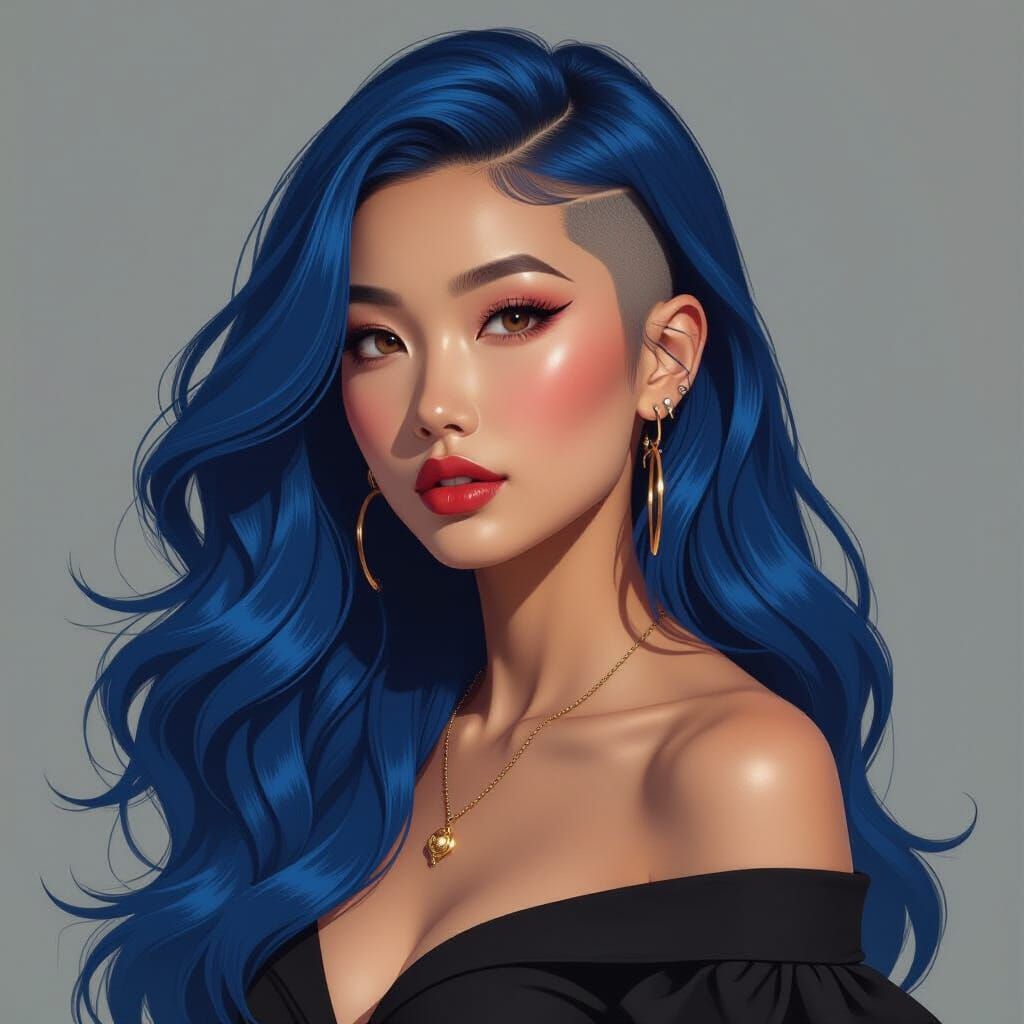 Renaissance Punk Woman with Blue Hair in Michelangelo Style