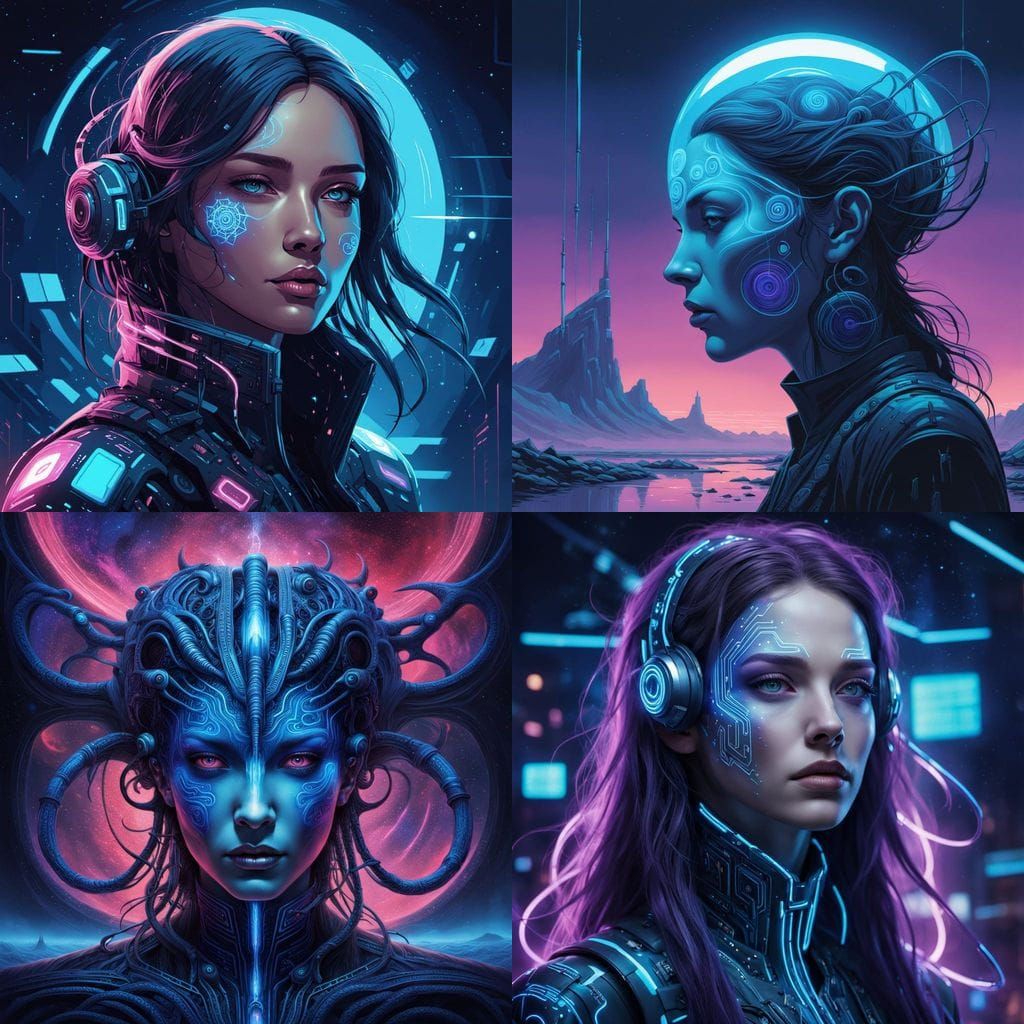 Cyberpunk Girls with Neon Sintax Tattoos and Infinite Vision