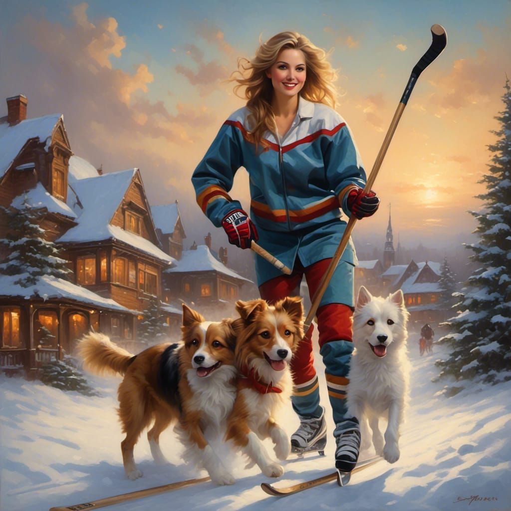 Dogs Playing Hockey, Detailed and Realistic