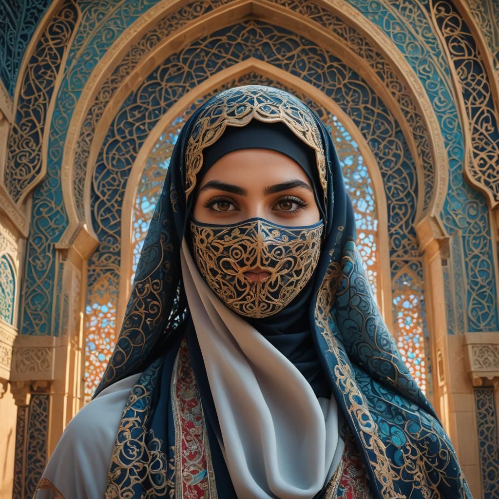 Lebanese Woman in Niqab, Low Poly Art Style